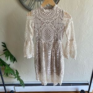 Mia Joy Cream Lace Dress with Belled Sleeves